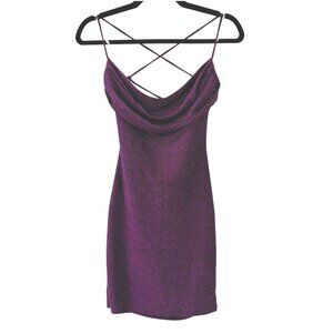 Lush Purple Metallic Drape Neck Bodycon Dress Size XS NWOT